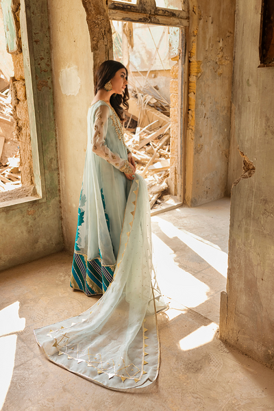 AZURE Peach Khaddi Net Kalidaar | Faiza Rehman | Bilal Garment