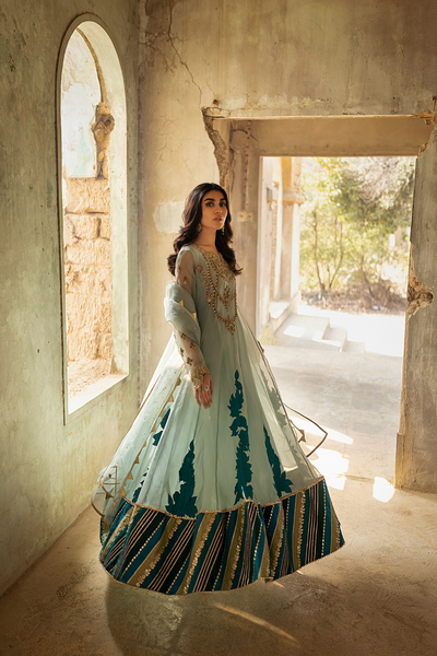 AZURE Peach Khaddi Net Kalidaar | Faiza Rehman | Bilal Garment