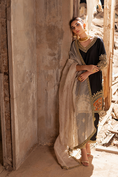 SOMBRE Antique Gold Floral Ensemble | Faiza Rehman | Bilal Garment