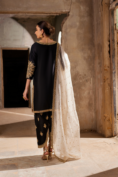 SOMBRE Antique Gold Floral Ensemble | Faiza Rehman | Bilal Garment