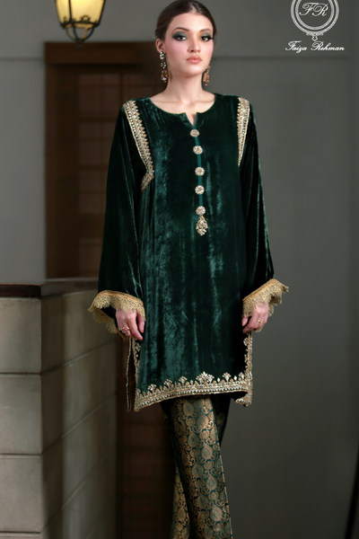 VIRIDESCENT Navy Blue Velvet Shirt | Faiza Rehman | Bilal Garment