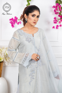 AZUL Hand Woven Blue Cotton Zari Kurta | Faiza Rehman