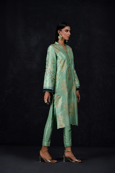 MINT ROSE Raw Silk Mint Green Kurta | Faiza Rehman