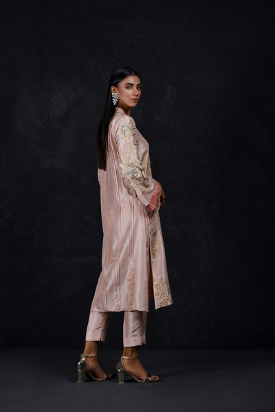 BLUSH ROSE Powder Pink Raw Silk Kurta | Faiza Rehman