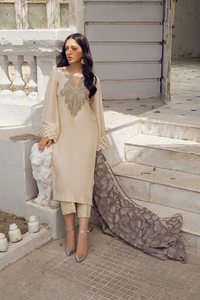 FIONA Ivory Raw Silk Ensemble | Faiza Rehman