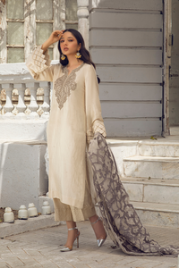 FIONA Ivory Raw Silk Ensemble | Faiza Rehman