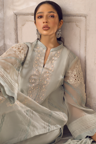 ALLISA2 Powder Blue Embroidered Organza Ensemble | Faiza Rehman