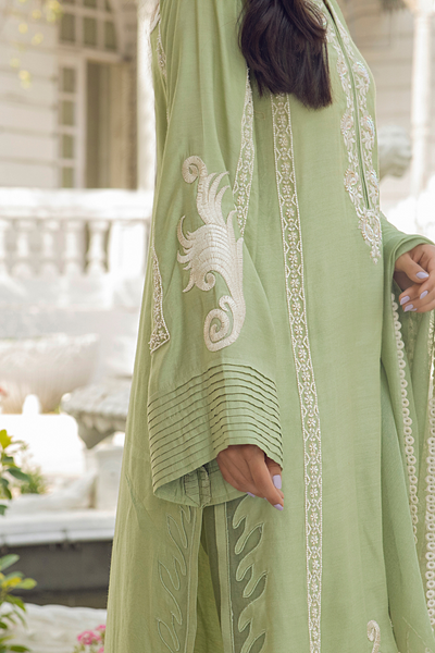SERENE2 Elegant Green Cotton Silk Shirt | Faiza Rehman