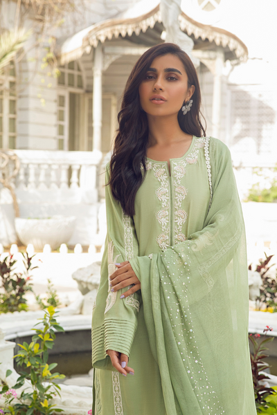 SERENE2 Elegant Green Cotton Silk Shirt | Faiza Rehman