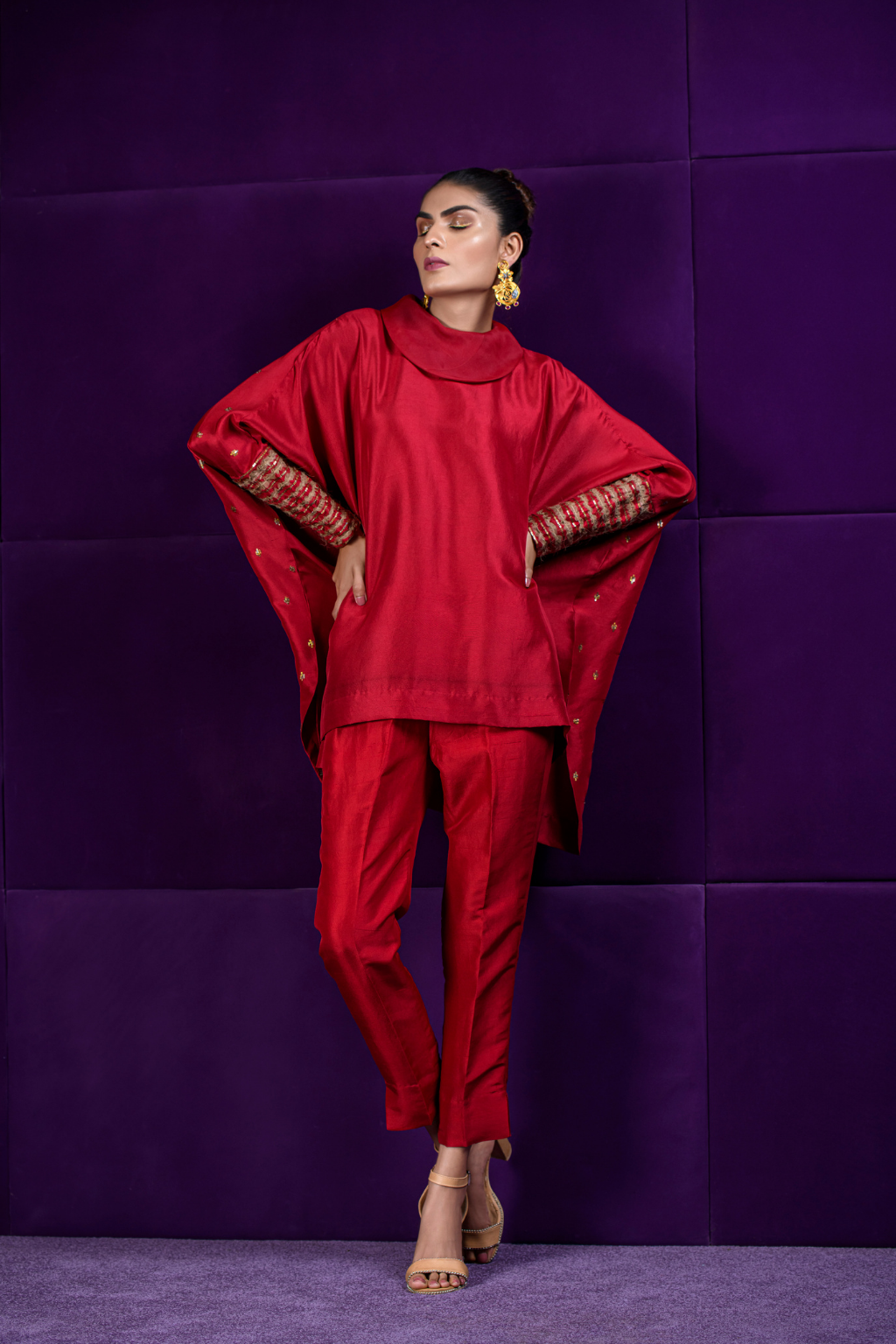 ARIANNA Red Handworked Raw Silk Top | Faiza Rehman