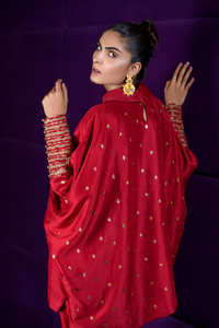 ARIANNA Red Handworked Raw Silk Top | Faiza Rehman