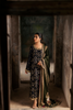 AMARA Seaweed Green Zardozi Shawl & Black Silk Shirt | Faiza Rehman