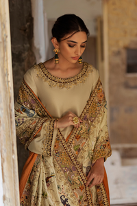 SHIKARGAH Handworked Ivory Silk Shawl with Zardozi | Faiza Rehman