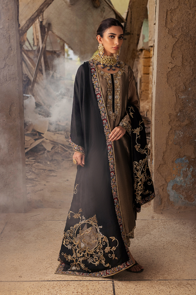 SHAHJAHAN Black Zardozi Silk Stole & Antique Tissue Outfit