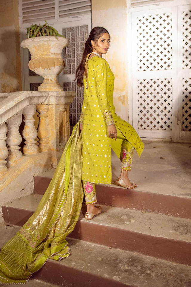 ZIVA Lime Yellow Embroidered kurta pant Set 