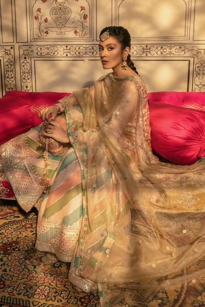 Elegant RAVZA Peach Gharara and Kameez Set | Faiza Saqlain