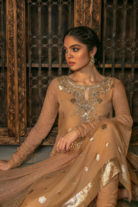 Divine FARIBA Peach Chiffon Kameez Set | Faiza Saqlain