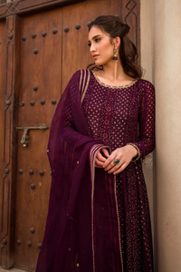 YASHAL plum chiffon shirt & Dupatta set 