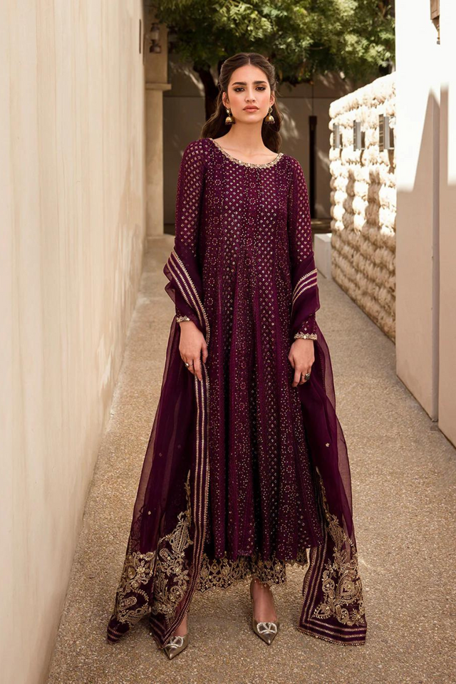 YASHAL plum chiffon shirt & Dupatta set 