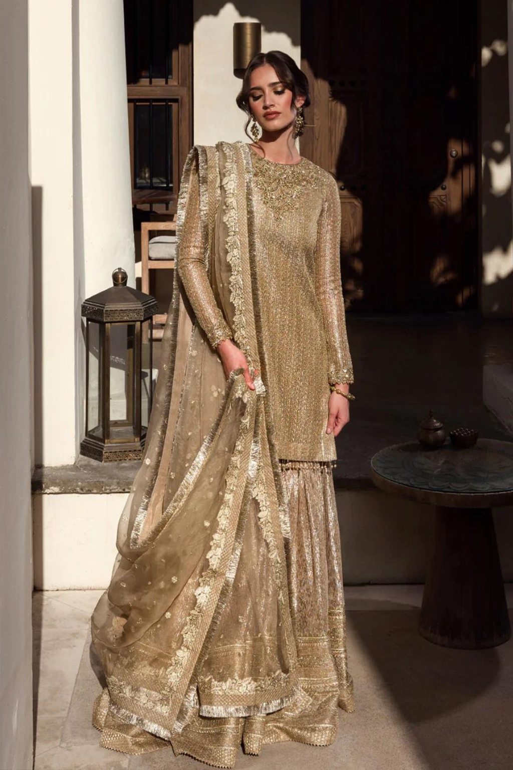 LINIA golden gharara set by Faiza Saqlain's Noor-e-Chashm