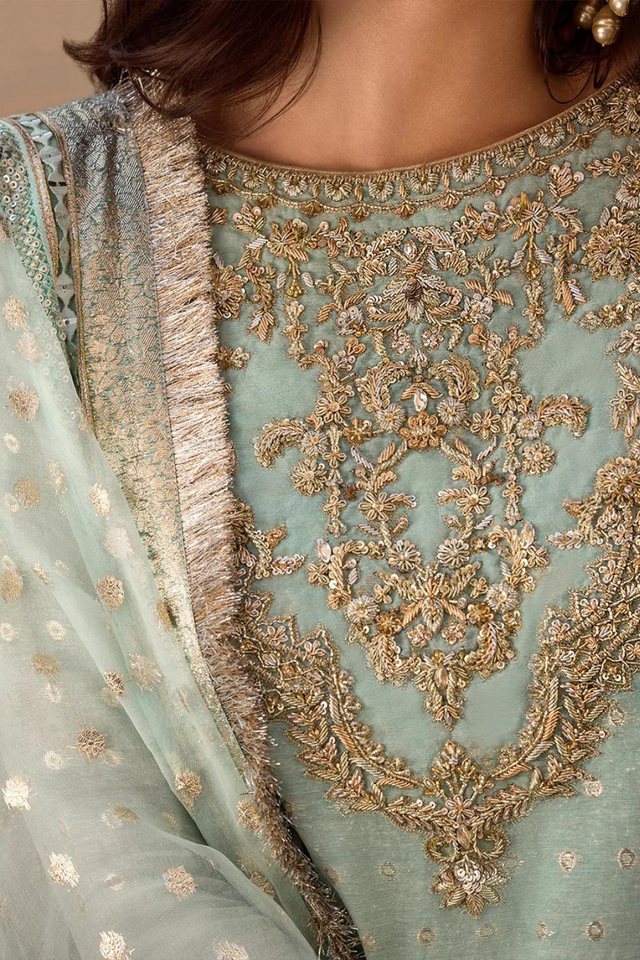 SEFANA mint blue gharara set by Faiza Saqlain's Noor-e-Chashm 