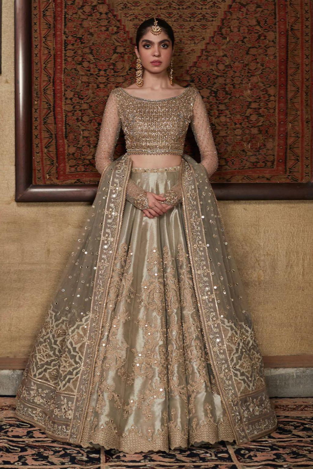 Elegant Ivory DELAL Embroidered Lehnga Choli | Faiza Saqlain