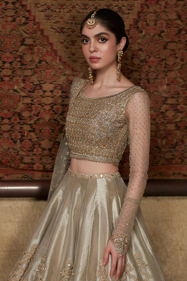 Elegant Ivory DELAL Embroidered Lehnga Choli | Faiza Saqlain