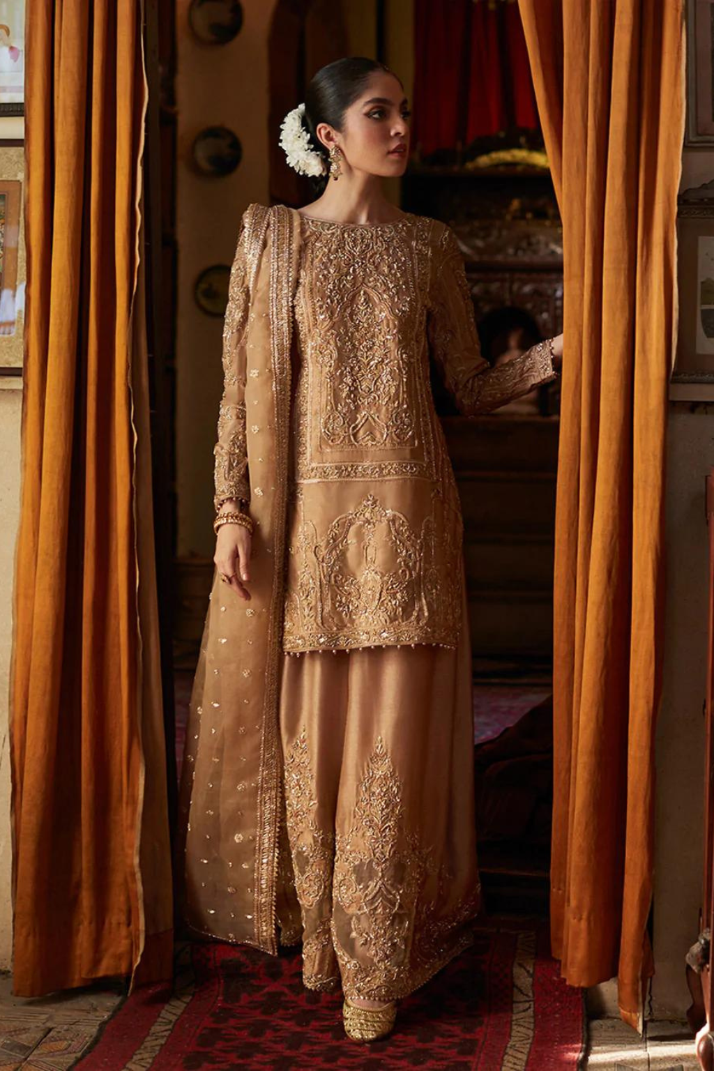 Stunning AWIRA Embellished Raw Silk Ensemble | Faiza Saqlain