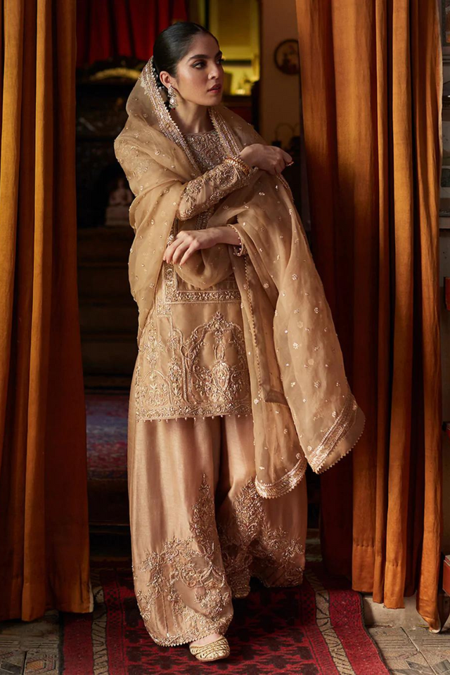 Stunning AWIRA Embellished Raw Silk Ensemble | Faiza Saqlain