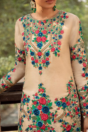 REZA beige floral sharara set by FAIZA SAQLAIN SAANJH LUXURY FORMAL