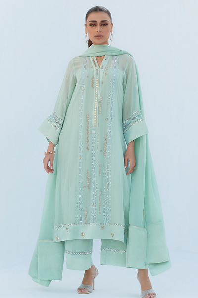 MELISSA AQUA SHIRT AND DUPATTA set by Farah Talib Aziz's LEA Spring'23