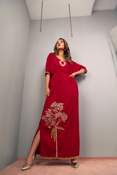 LAKHT Hand Zardozi Embellished Velvet Kaftaan