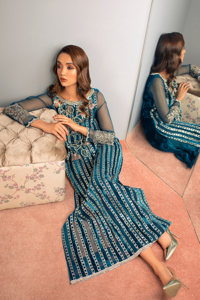 NAZOR  Hand Embellished Velvet & Organza & Viscose Outfit