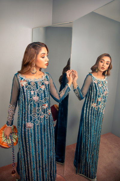 NAZOR  Hand Embellished Velvet & Organza & Viscose Outfit