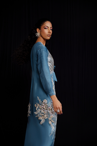 NOVA Steel Blue Embellished Organza Jacket 