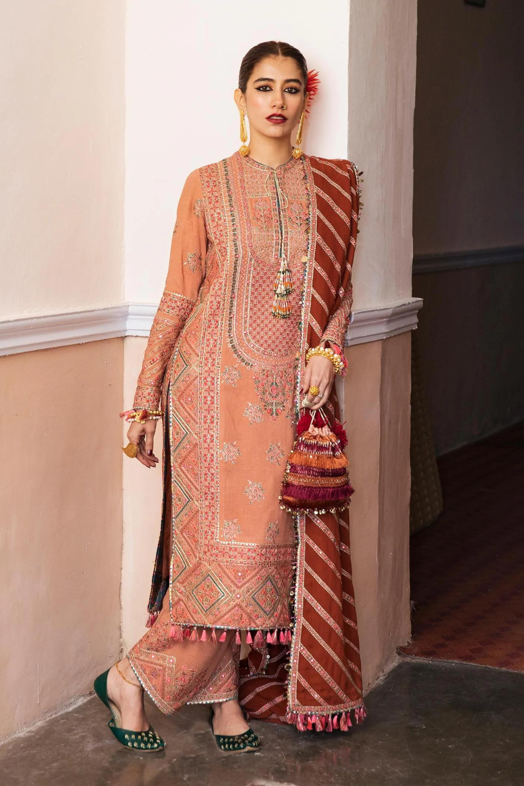 DEEP peach & brown kurta set 