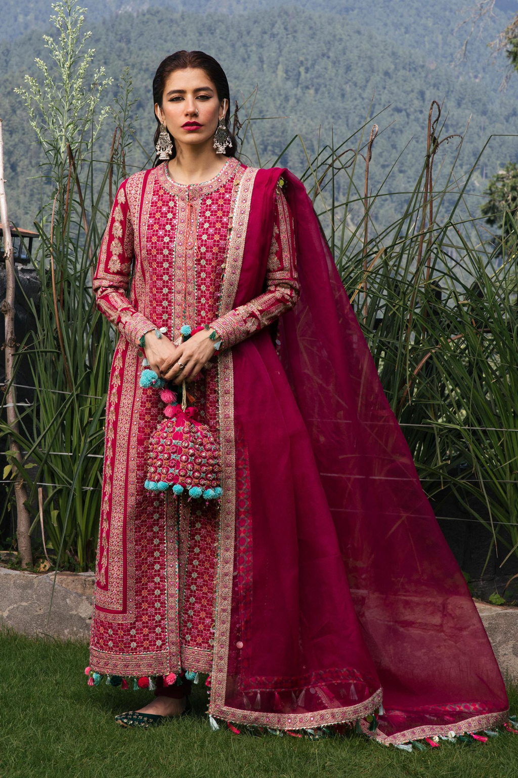 KANVAL hot pink karandi suit set by Hussain Rehar's Karandi Unstitched