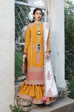 PARAS mustard karandi suit by Hussain Rehar's Karandi Unstitched '22