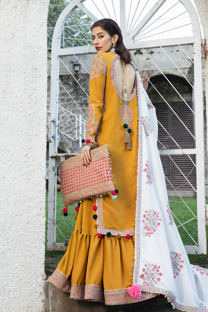 PARAS mustard karandi suit by Hussain Rehar's Karandi Unstitched '22