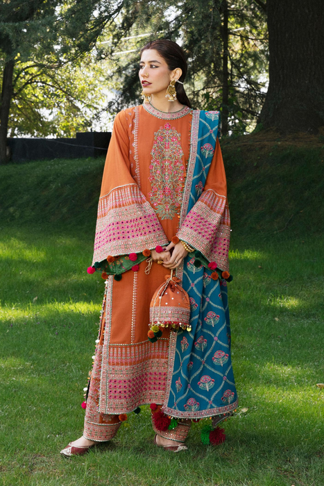 ZIYA Unstitched orange Karandi Ensemble