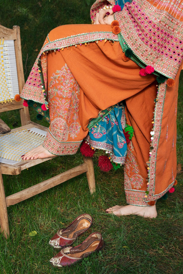 ZIYA Unstitched orange Karandi Ensemble