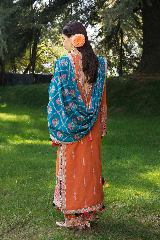 ZIYA Unstitched orange Karandi Ensemble