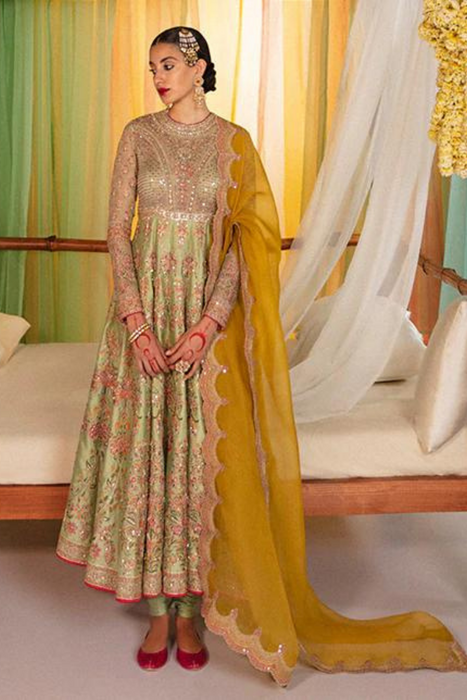 ISIL Pistachio Green Intricate Embroidery Peshwas Set