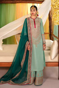 IMROZ  Ice Blue Embellished Detail Raw Silk Shirt & Plaazo Set