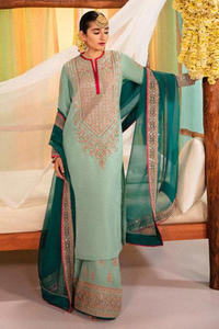 IMROZ  Ice Blue Embellished Detail Raw Silk Shirt & Plaazo Set