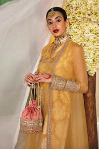 SEHER Lime Yellow Organza Chanderi Silk Shirt & Jacket Set