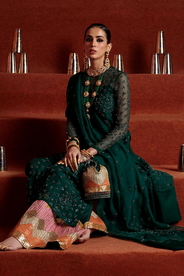 SUDARA Charming Green Organza Ensemble by Hussain Rehar Luxury Pret SS