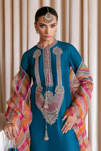 GELID Teal Blue Organza Suit by Hussain Rehar Moon 