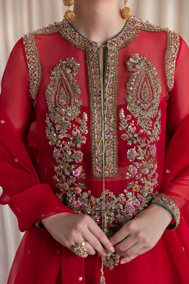 SEVGI RED Organza Suit by Hussain Rehar Moon