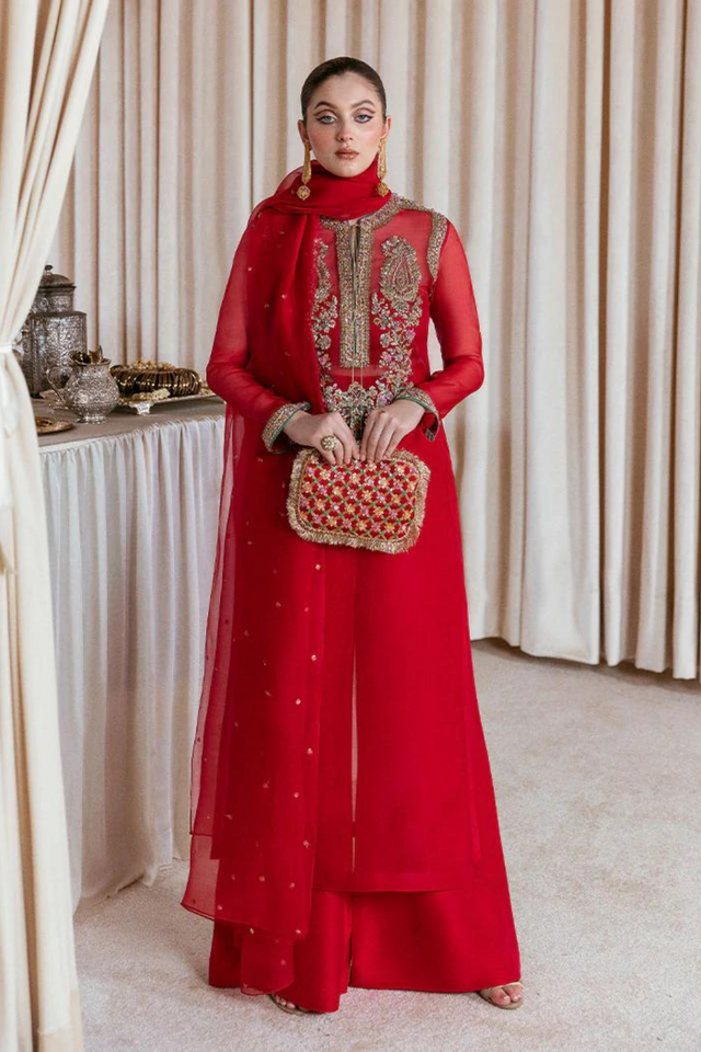 SEVGI RED Organza Suit by Hussain Rehar Moon